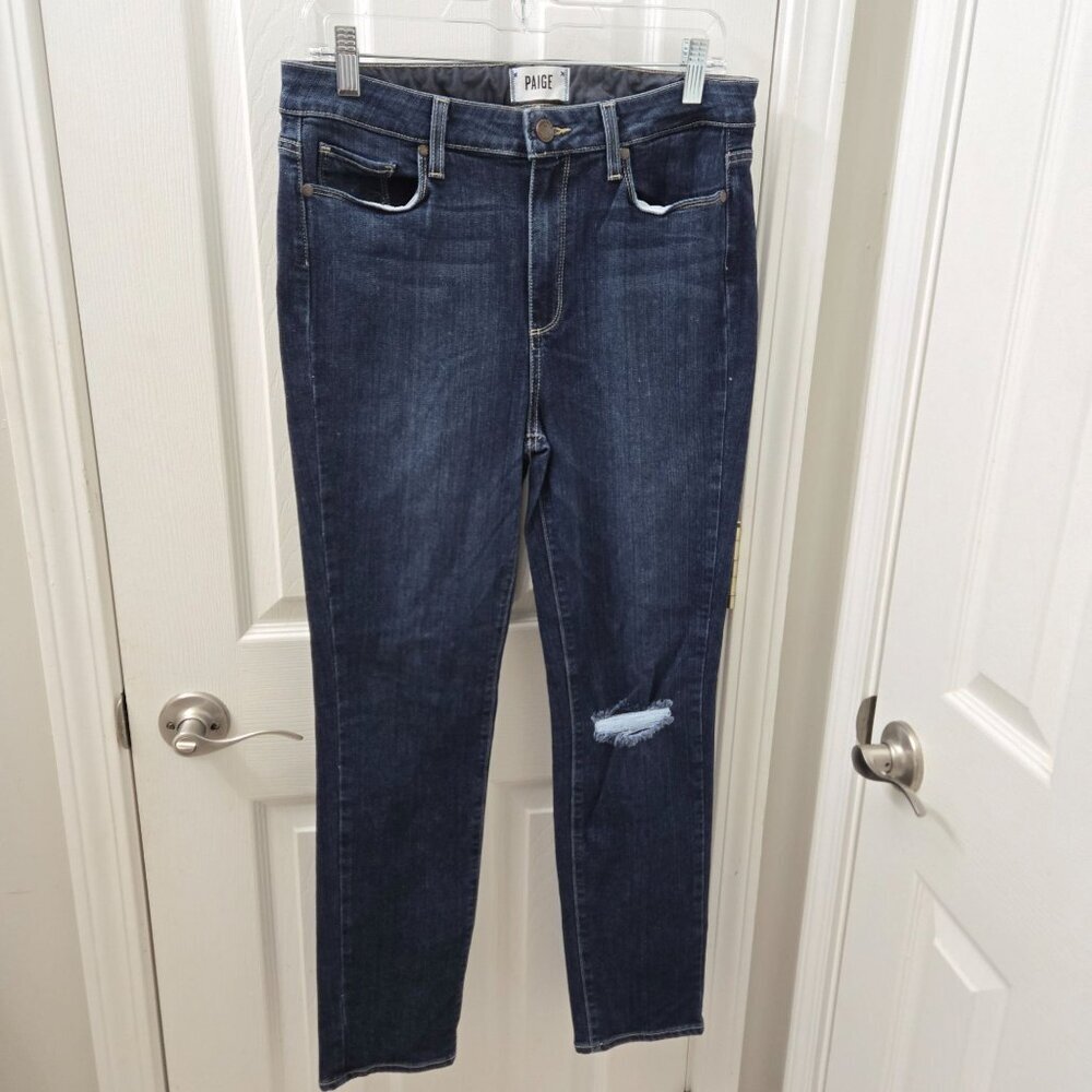 Paige Hoxton Crop Rollup Womens Jeans Size 31 Dark Wash Distressed High Waist